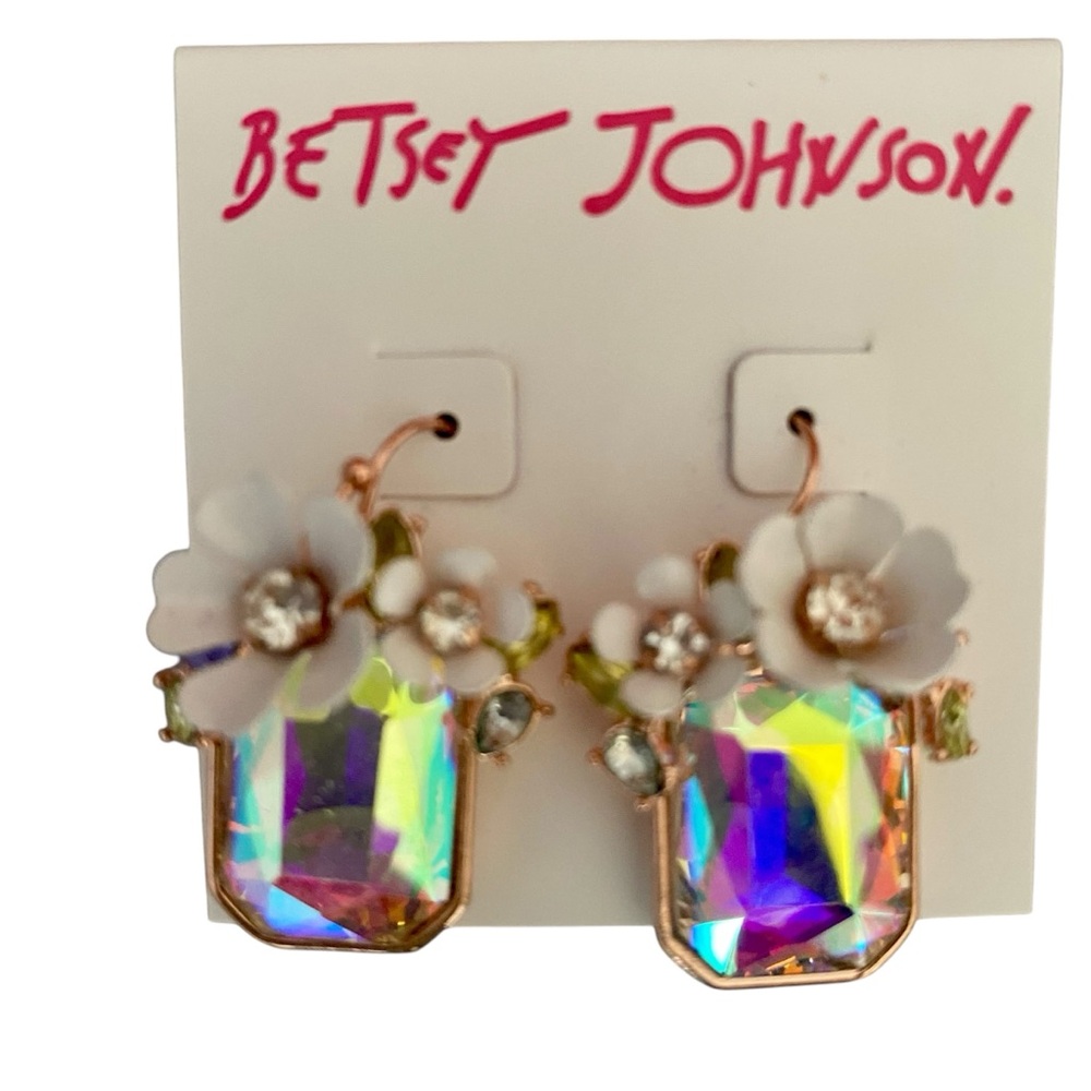 Betsey Johnson Earrings Iridescent with Floral Accents
